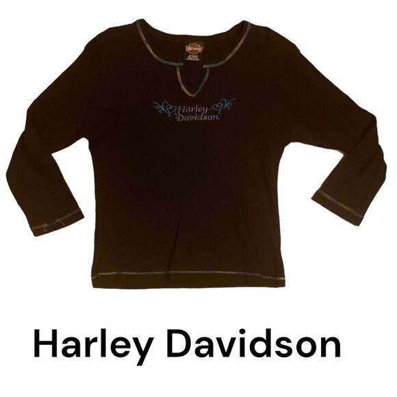 Harley Davidson rainbow top 90s long sleeve black womans large - Picture 1 of 7